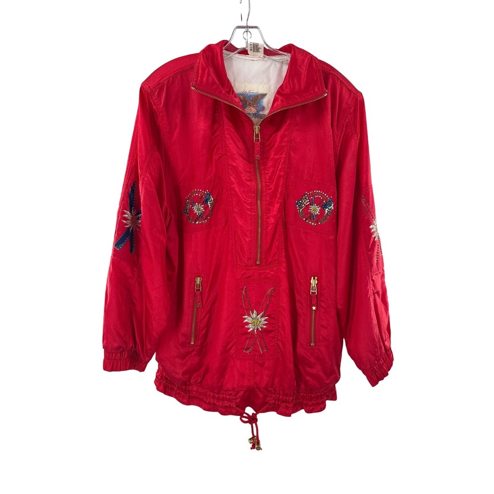 Lily Farouche Ski Power Red Rhinestone Embellished‎ Jacket Womens L USA France